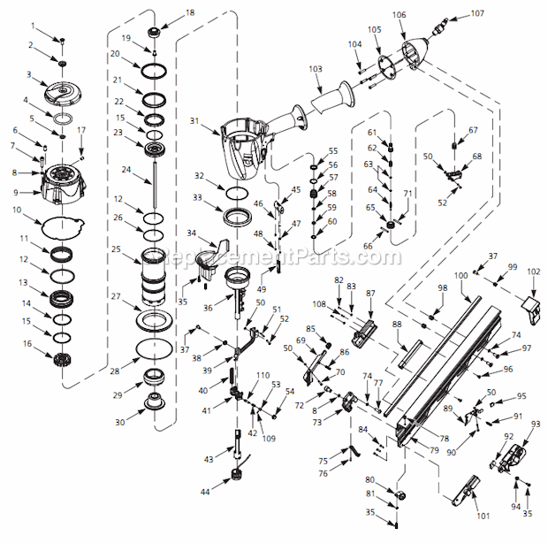 Page A Diagram and Parts List for CHN70800  Campbell Hausfeld Nailer